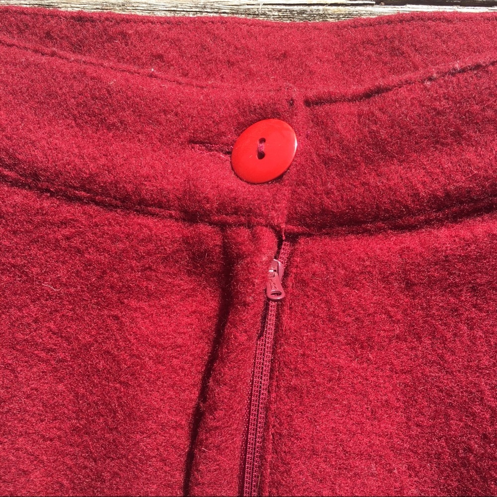 Vintage Burgundy Wool Skirt with Scallop Lace Hem - Picture 5 of 8